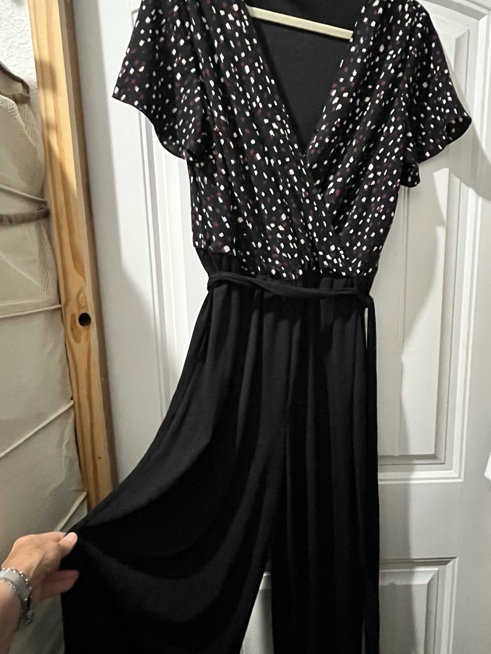 Apt. 9 Black Jumpsuit with Pink and White Dot Print